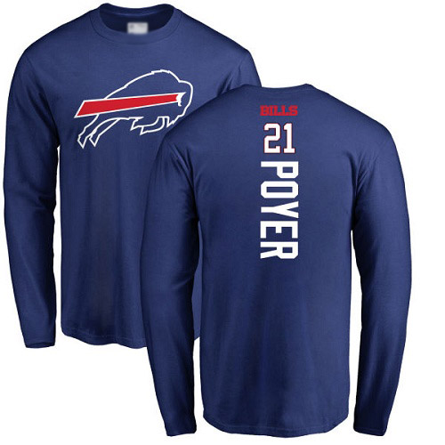 Men NFL Buffalo Bills #21 Jordan Poyer Royal Blue Backer Long Sleeve T Shirt